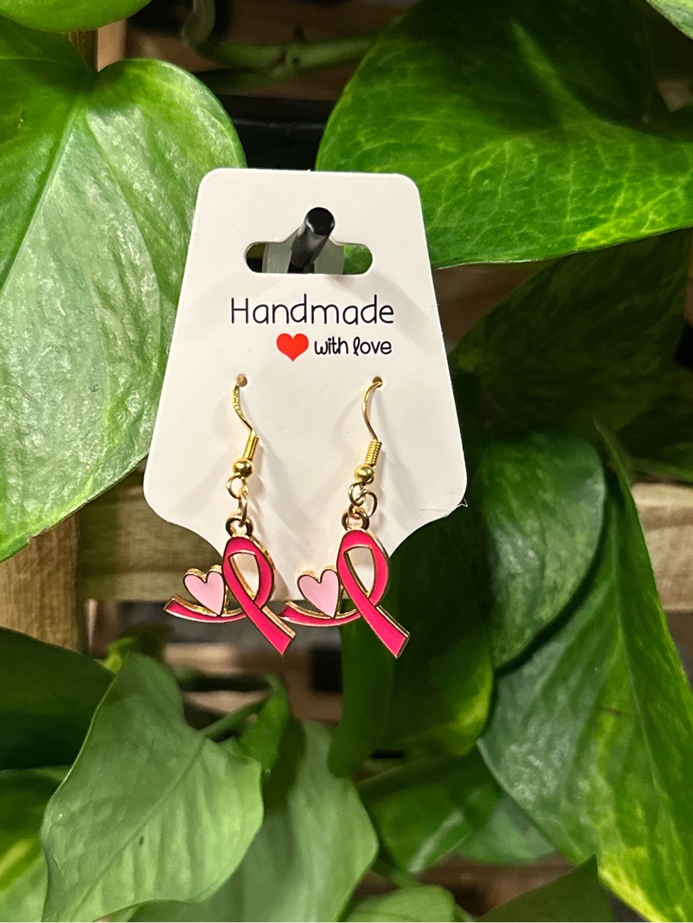 🎀‎ Gold & Pink Breast Cancer Awareness Fashion Hook Earrings | Lightweight🎀
